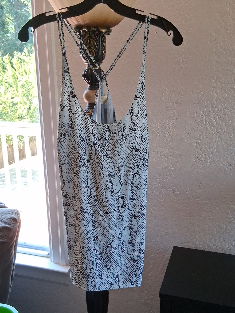 cooper & ella Black and White Snake-Print Slip Top with Braided Straps